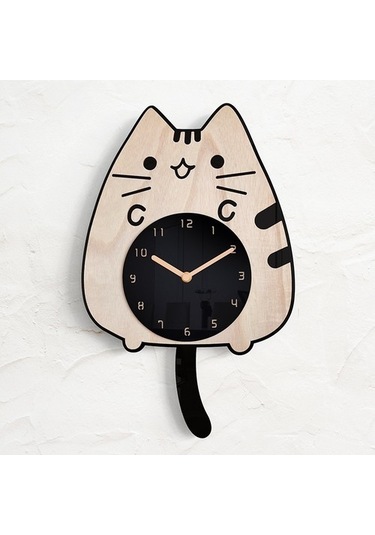 Goldenqian Vivid Venue Saat Ev Dekorasyonu Oturma Odası Kedi Sessiz Salıncak Duvar Saati 01soaq Siyah