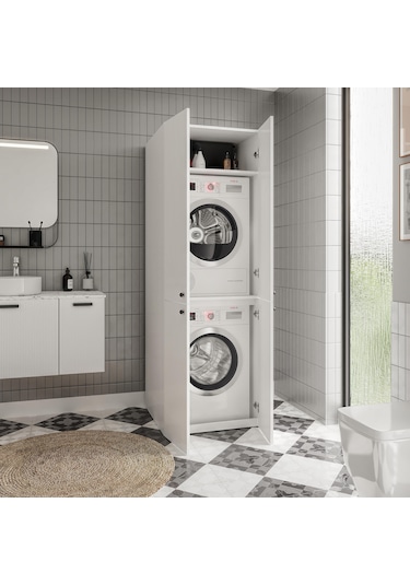 Savana Çamaşır Makinesi Ve Kurutma Makinesi Banyo Dolabı Beyaz