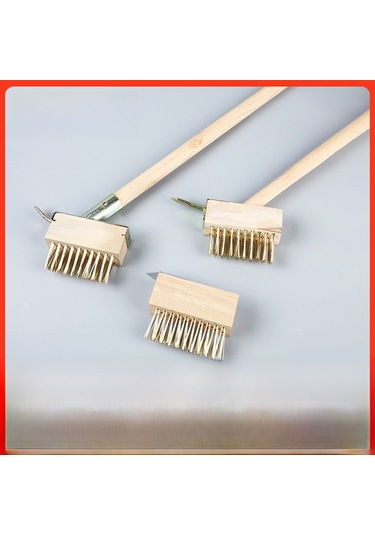Geeroyoo Ahşap Uzun Saplı Bakır Kaplı Çelik Telle Yapılmış Çim Kaldırıcı Bahçe Fırçası - C Tipi Metal Renkli Çok Amaçlı Temizleme Aleti