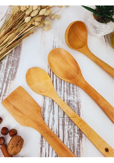 Ahşap Tahta Mutfak Kaşık Seti 4 Parça Kayın, Şimşir Ağacı 4-1