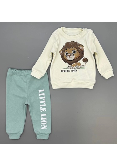 Erkek Bebek Aslan Baskılı Alt Üst İkili Gündelik Takım Yeşil