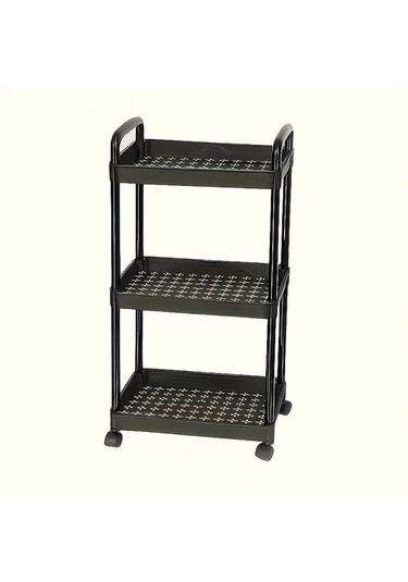 Elmpaly Siyah 3 Katlı Kilitli Tekerlekli Çok Amaçlı Katlanır Organizasyon Arabası