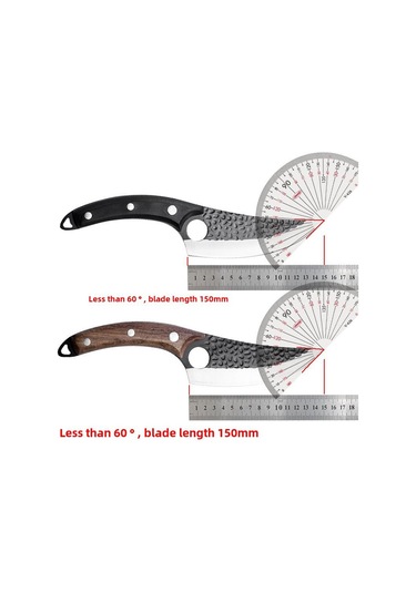 Teltree Pişirme Ve Kesim İçin Çelik Bıçak - Keskin Uç, Çelik Malzeme, Çarpıklı Finish, Narin Ahşap Sap + Deri Kılıf + Hediye Kutusu