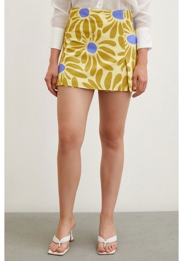 Never More Desenli Şort Etek Sarı