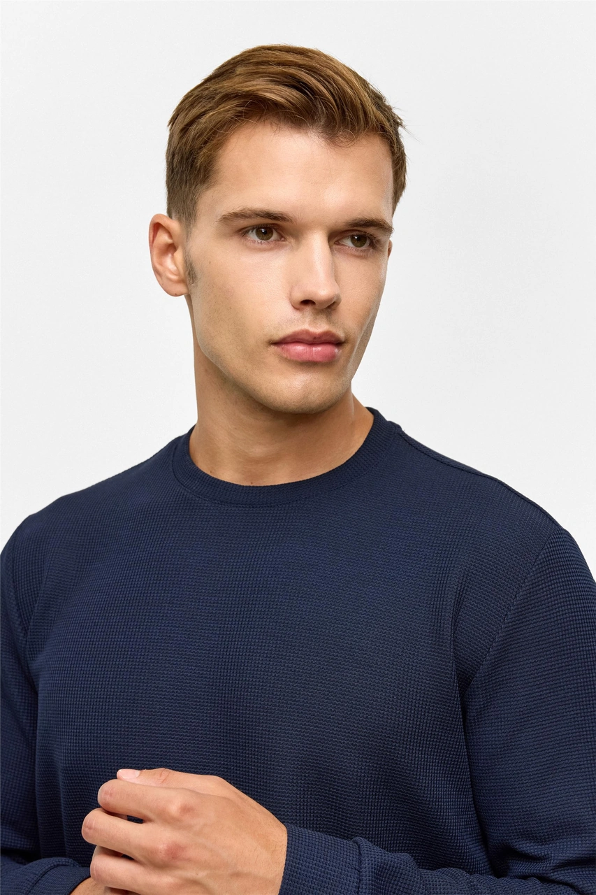 Süvari Lacivert Regular Düz Bisiklet Yaka Sweatshirt-38792 Lacivert