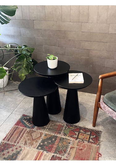 3'lü Zigon Mantar Sehpa Mushroom Masif Ahşap Modern Yan Sehpa Takımı Naturel Kayın
