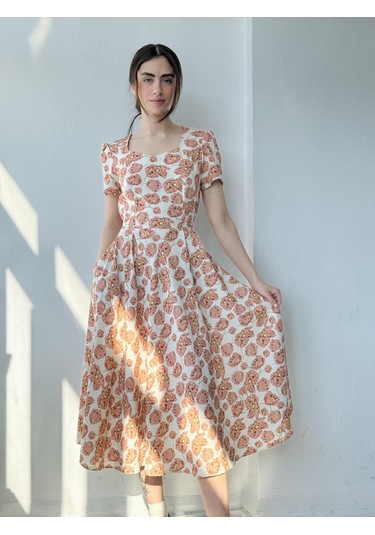 Retrobird Tasarım Matilda Uzun Elbise Kadın Somon-13836 Somon