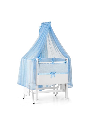 Meltem Kids Mood Sallanır Ahşap Anne Yanı Beşik - 50x90 CM ( Beyaz - Mavi) Mavi