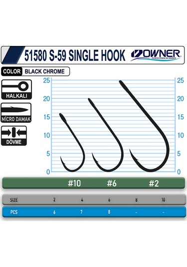 Owner 51580 S-59 Black Chrome Tekli Olta İğnesi 4 No 7 Adet