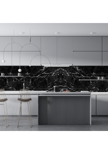 Mutfak Tezgah Arası Folyo Fayans Kaplama Folyosu Siyah Mermer Des