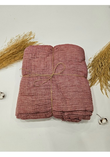 Bordo 4 Katlı Çift Taraflı Çift Kişilik Müslin Battaniye %100 Pamuk 230x240 Cm Bordo