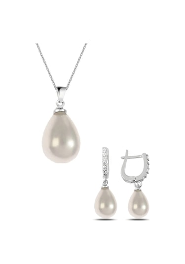 Gümüş Damla Model Kolye Küpe Inci Set