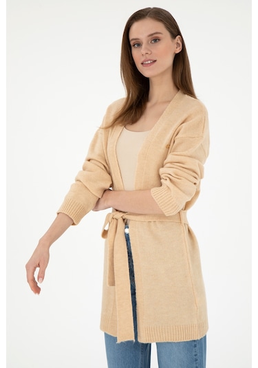 U.s. Polo Assn. Kadın Kum Melanj Hırka Triko 50297102-vr123 Kum Melanj