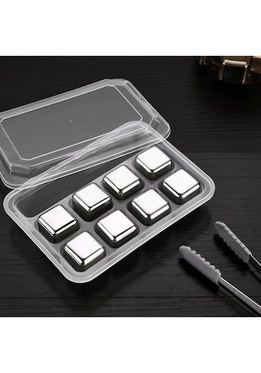 Kkmoon 8 Adet Yeniden Kullanılabilir Paslanmaz Çelik Buz Küpleri - Gri