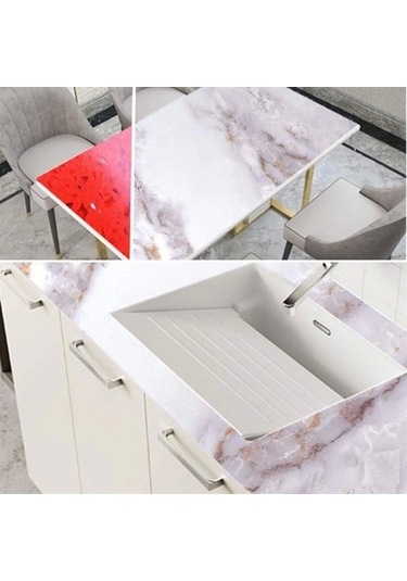 Mermer Desenli Masa Tezgah Mutfak Su Geçirmez Yapışkanlı Folyo Sticker Sarı 5x0,6m K0