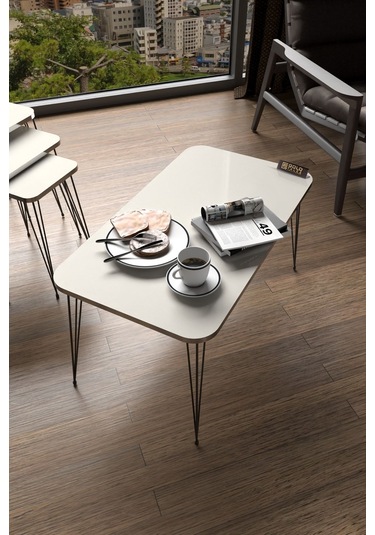 Orta Sehpa Kr Siyah Tel Ayak Gümüş Krem Krem