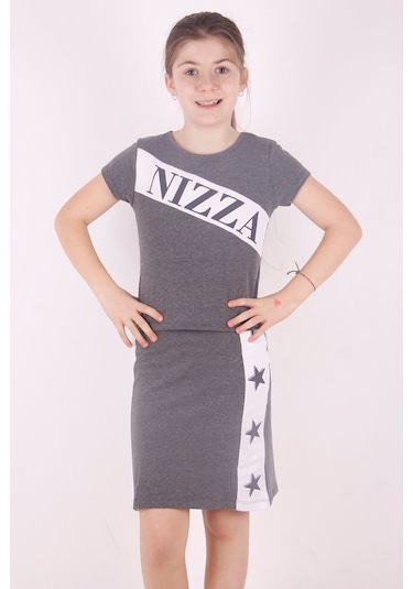 Toontoy Kız Çocuk Yıldız Baskılı Etekli Takım Antrasit Melanj