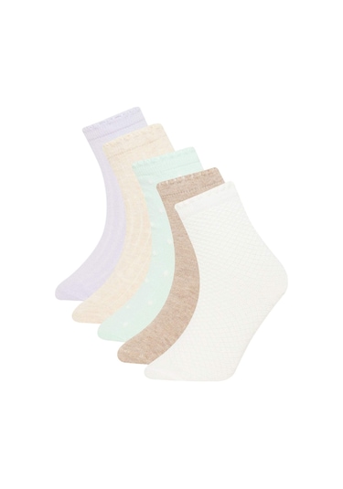 DeFacto Kız Bebek Dikişsiz 5'li Pamuklu Uzun Çorap C9103A5NSKR1 Çok Renkli
