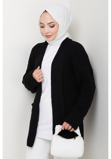 Enfil Şal Yaka Triko Hırka 1598 - Siyah Siyah
