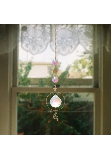 Lijinxu Kristal Asılı Güneş Kolye Işık Alıcı Kolye Ev Dekor Sarı