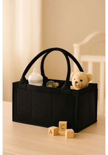 Siyah Keçe Anne Bebek Bakım Çantası Yenidoğan İçin Organizer Düzenleyici Siyah