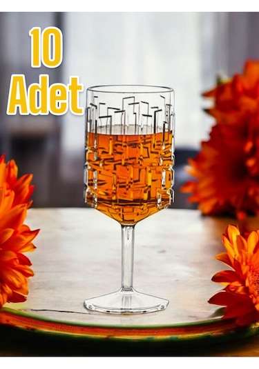 Kırılmaz Kadeh Bardak 350 Ml Kokteyl Ve Şarap Kadehi 10 Adet Şeffaf