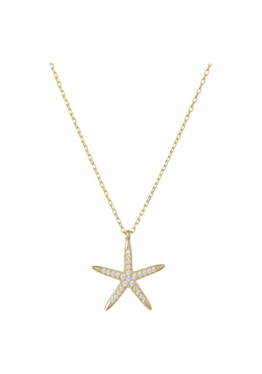Deniz Yıldızı Model Zirkon Taşlı 925 Ayar Gümüş Gold Rengi Kadın Kolye Gold