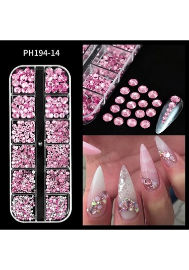 My Topped Pembe 12 Izgaralı Lüks Rhinestones - Nane Renk Nail Art Dekorasyon Diy Manikür Taşları
