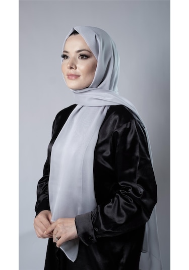 Gri Düz Klasik Şal Şifon Kumaş Janjan Abiye 202108 15 Gri