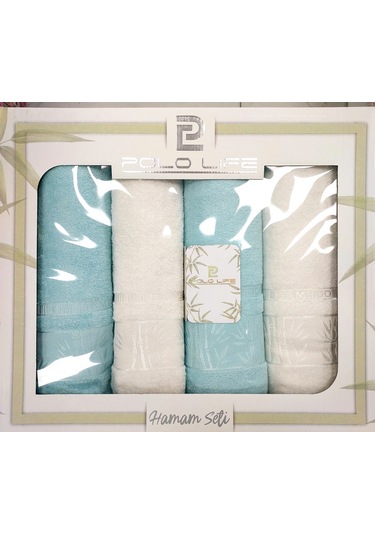 Polo Life 4 Parça Bamboo Hamam Seti Büyük Boy , Banyo Havlu Takımı-krem Turkuaz Krem - Turkuaz