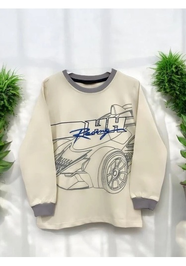 Erkek Çocuk Racing Sweatshirt-14666 Krem
