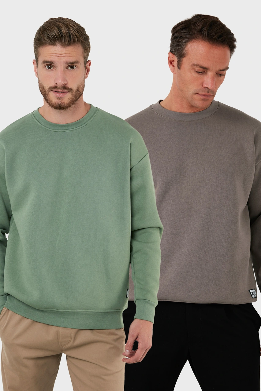 Buratti Regular Fit Bisiklet Yaka Şardonlu 2'Li Paket Erkek Sweat 5905255S2 Elma-Toprak