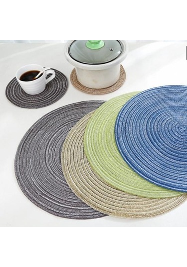 Altın Talos Muhtasar Yuvarlak Keten Örgülü Bardak Altlığı Isı Yalıtımlı Kase Plaka Servis Altlığı S Altın