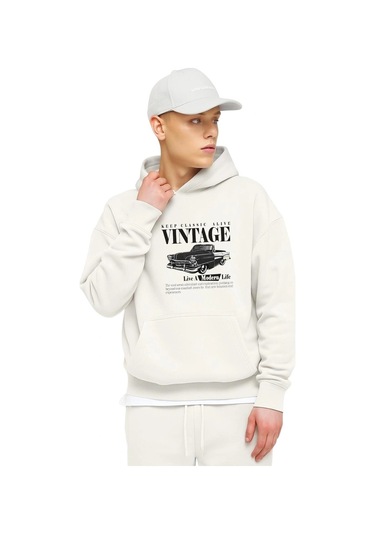 Vintage Baskılı Sweatshırt Beyaz