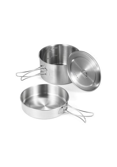 Ranyeek Tomshoo Paslanmaz Çelik Tencere Ve Tava Seti, Kapaklı 15.5cm Tencere, 16cm Tava İle Mesh Çanta Gümüş