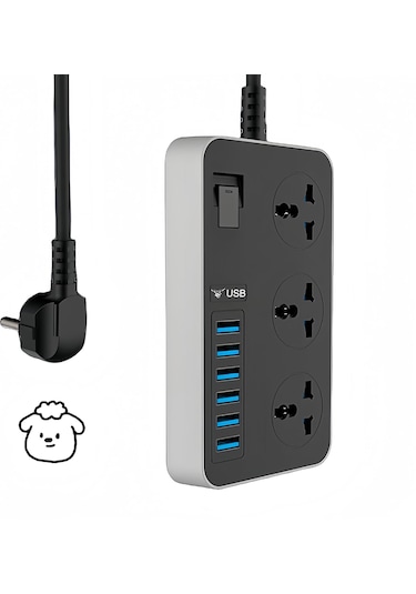 3000w 3 Ac Çıkışları Ve 6 Usb Şarj Portu Akım Korumalı Grup Priz