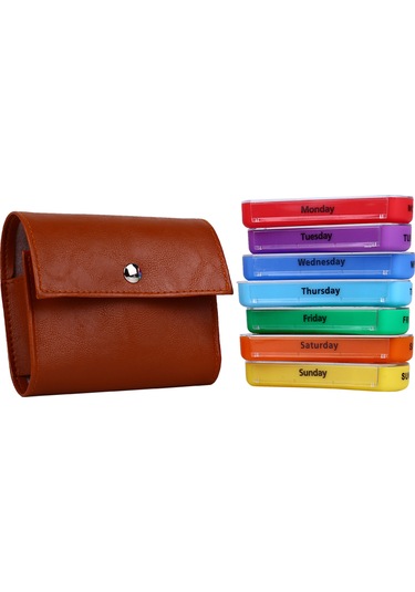 Bir Hafta 7 Küçük Kutu 28 Kafesli Hap Kutuları Tablet Konteyneri Organizatör Taşınabilir Pu Deri Kılıf Kahverengi Diğer