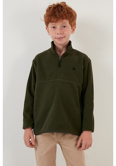 Lela Yumuşak Dokulu Fermuarlı Dik Yaka Şardonlu 2'Li Paket Çocuk Polar 5905002S2 Haki-Mavi