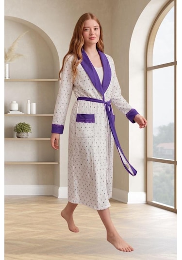 Mecit Pijama Mecit 6358 Mor Kadın Uzun Sabahlıklı Pijama Takımı