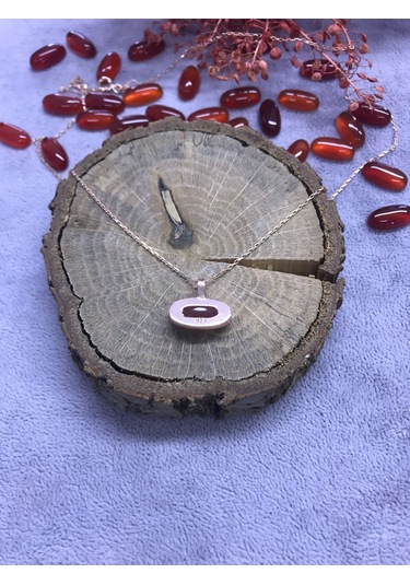 Akik Taşlı Gümüş Kolye 925 Ayar Doğal Taş