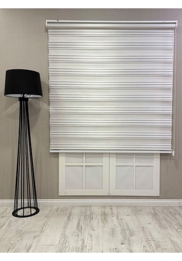 Zebra Stor Perde Dar Plise Güneşlik Beyaz Gri Çizgili Beyaz