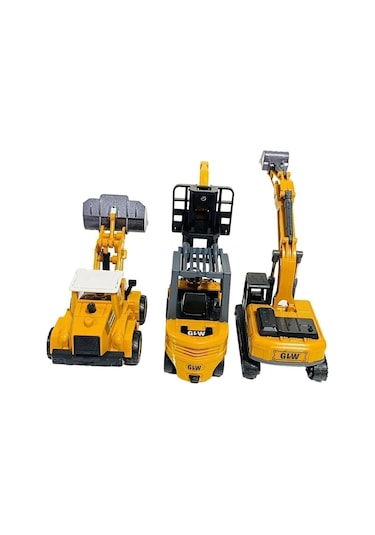 Oyuncak İş Makinaları Forklift Kepçe Buldozer 3lü Metal Set