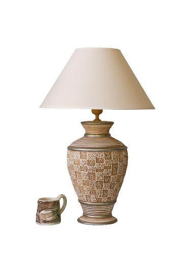 Orhun Abajur, Yükseklik H60 X Çap Ø40 Cm Eskitme Beyaz