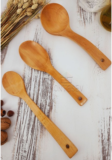 Ahşap Tahta Mutfak Kaşık Seti 3 Parça Kayın, Şimşir Ağacı 3-5