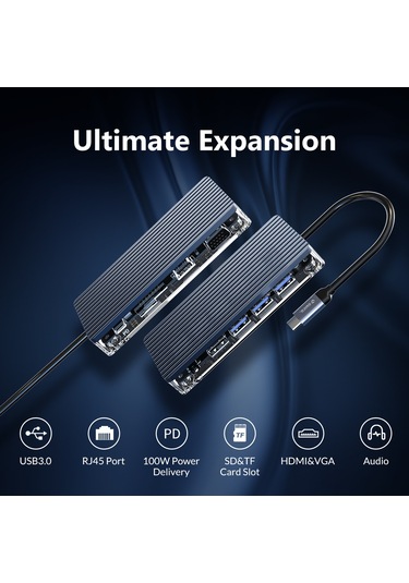 Orico WB-7P 7 Portlu USB 3.0 100 W HDMI TF/SD Kart Okuyucu Çoklayıcı HUB Gri