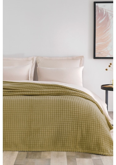 Puffy Trinity Çift Kişilik Wellsoft Battaniye - Yağ Yeşili