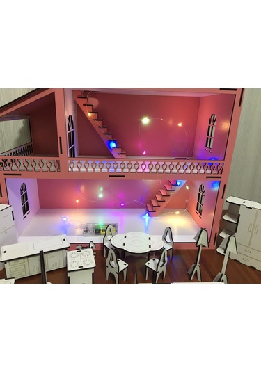 İsimli Ahşap Oyun Evi 60Cm + Kumbara - Pembe Beyaz