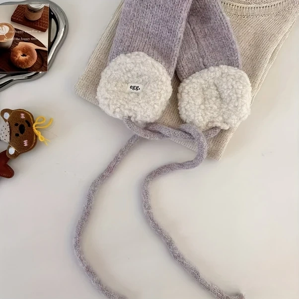 Elmpaly Mor Renk Bloklu Kadın Kışlık Polar Kulaklık Ayarlanabilir Kayak Kulak Koruyucu