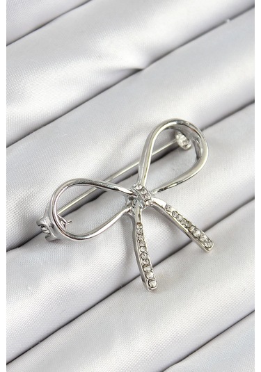 Zirkon Taş Detaylı Fiyonk Figürlü Gümüş Renk Kadın Broş Çok Renkli