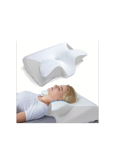 Geeksen Boyun Desteği Ambalajlı Kelebek Şekilli Hafıza Yastığı - Yavaş回弹 Pamuk, 3 Bölgeli Tasarım, Ev/ Otel Kullanıma Uygun, Gri 37x62cm Gri